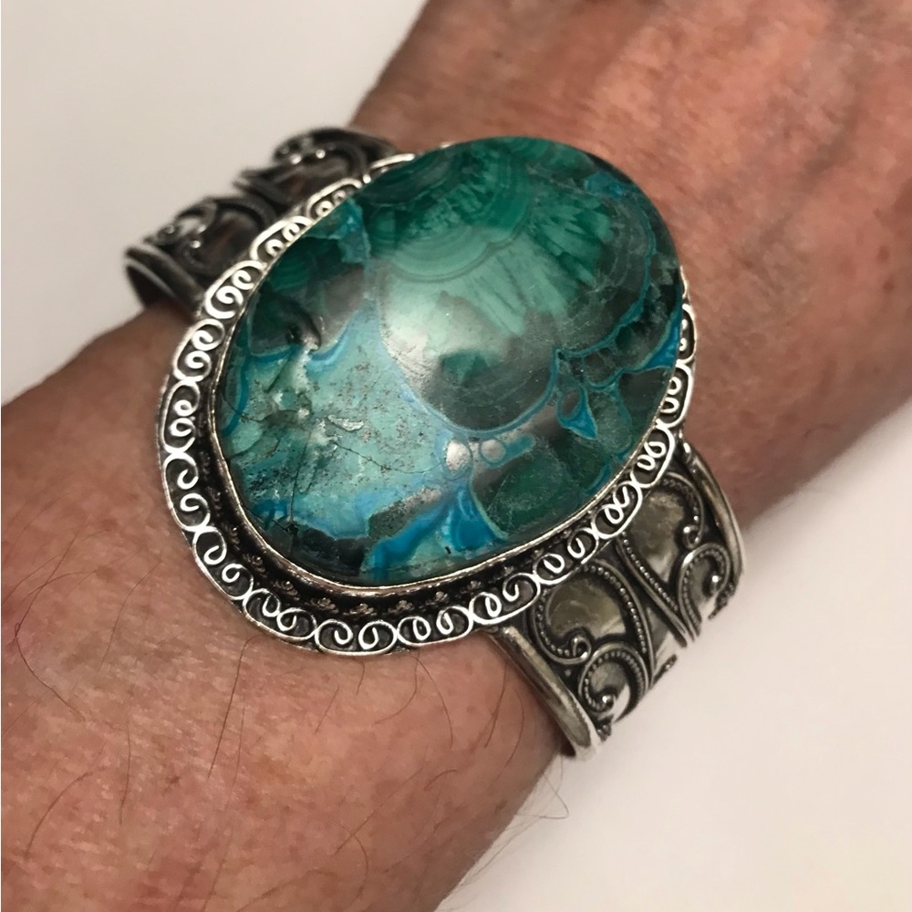 Azulite Stamped 925 Sterling Silver Cuff Bracelet